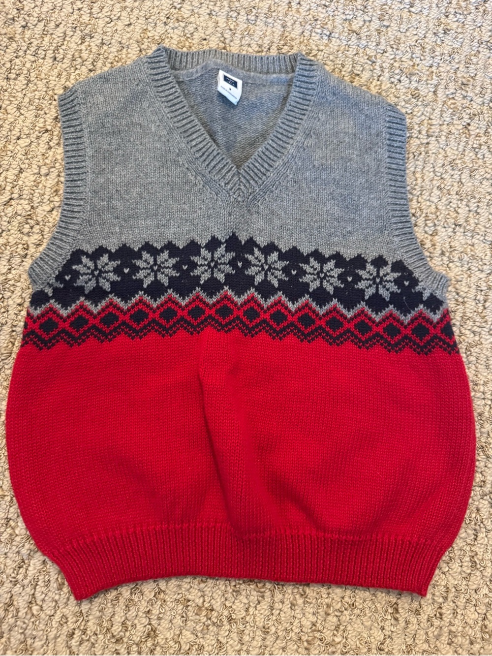 Janie and Jack 3 Grey, Navy & Red V-Neck Knit Sweater Vest